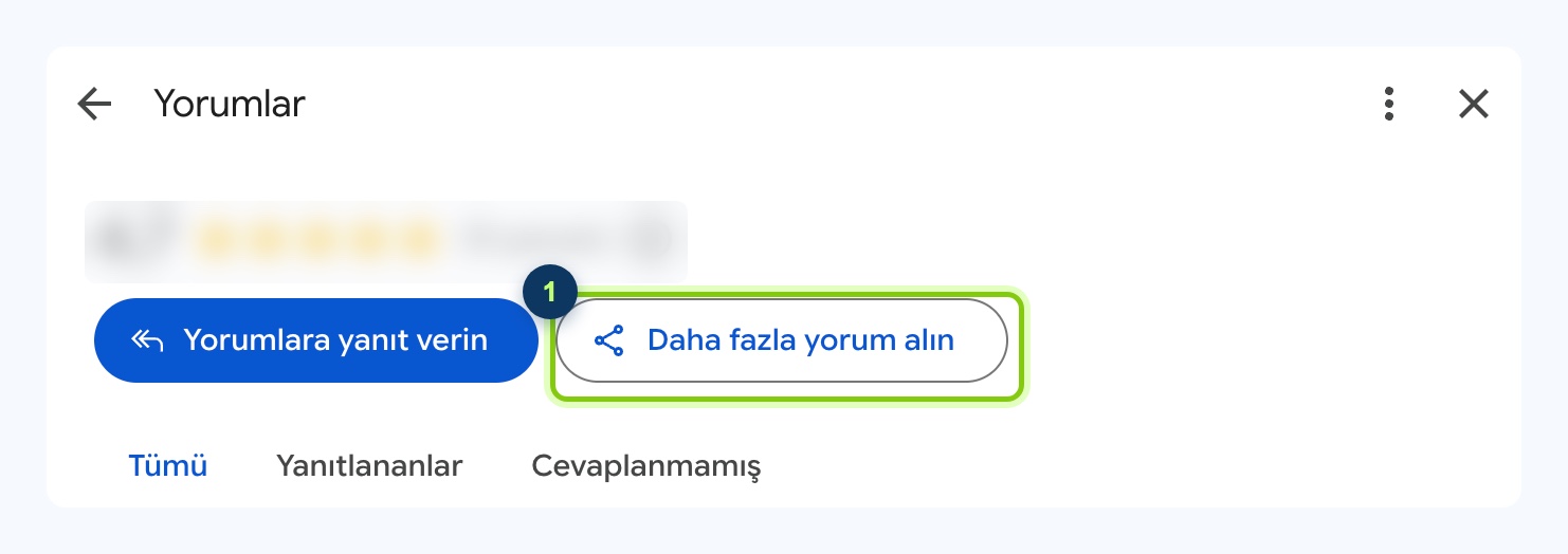 Google'ın Yorumlar penceresi: Daha fazla yorum alın düğmesi işaretli